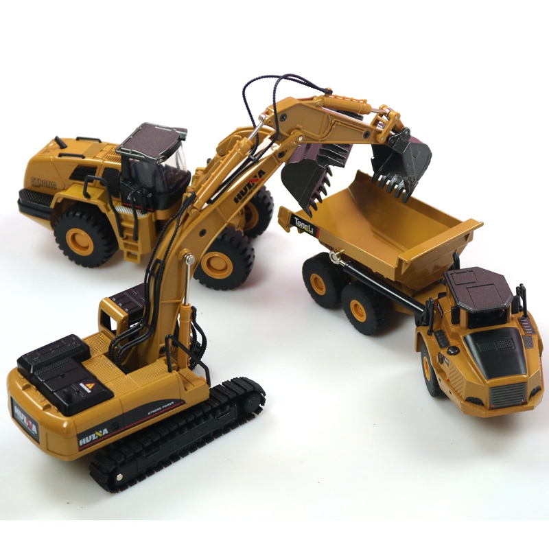 Heavy Equipment Cat - HUINA 1:50 ダンプトラック掘削機ホイールローダーダイキャストメタルモデル建設車両おもちゃ男の子の誕生日プレゼント車コレクション